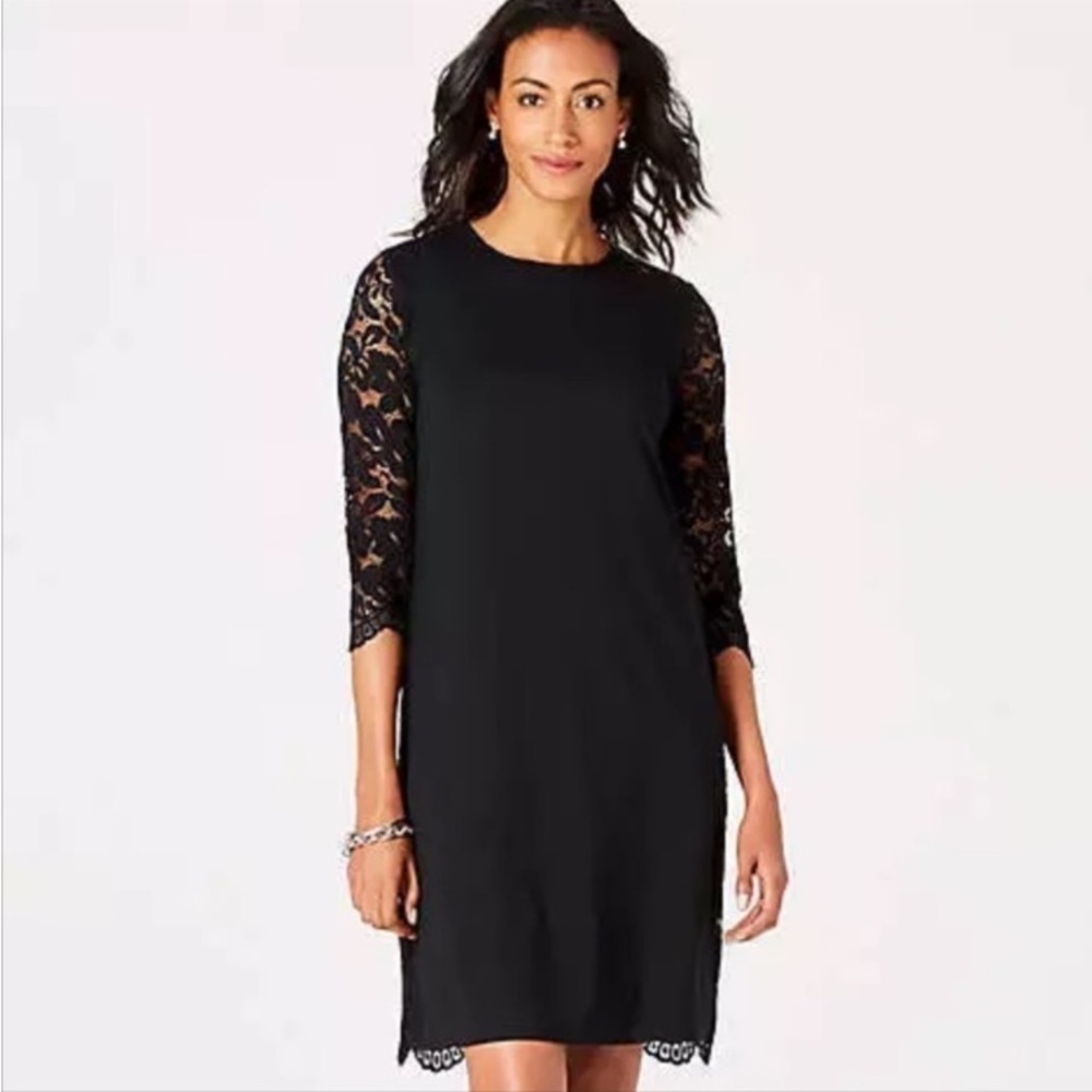NWT J. Jill black knit floral lace dress size Small